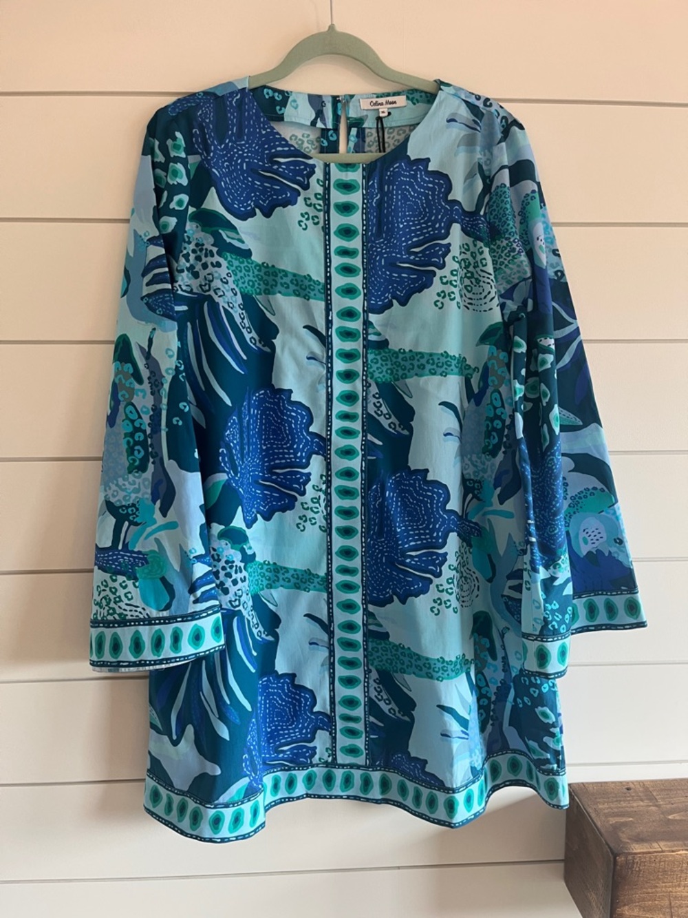 CELINA MOON Teal and Aqua Mixed Print Dress NWT Size XL